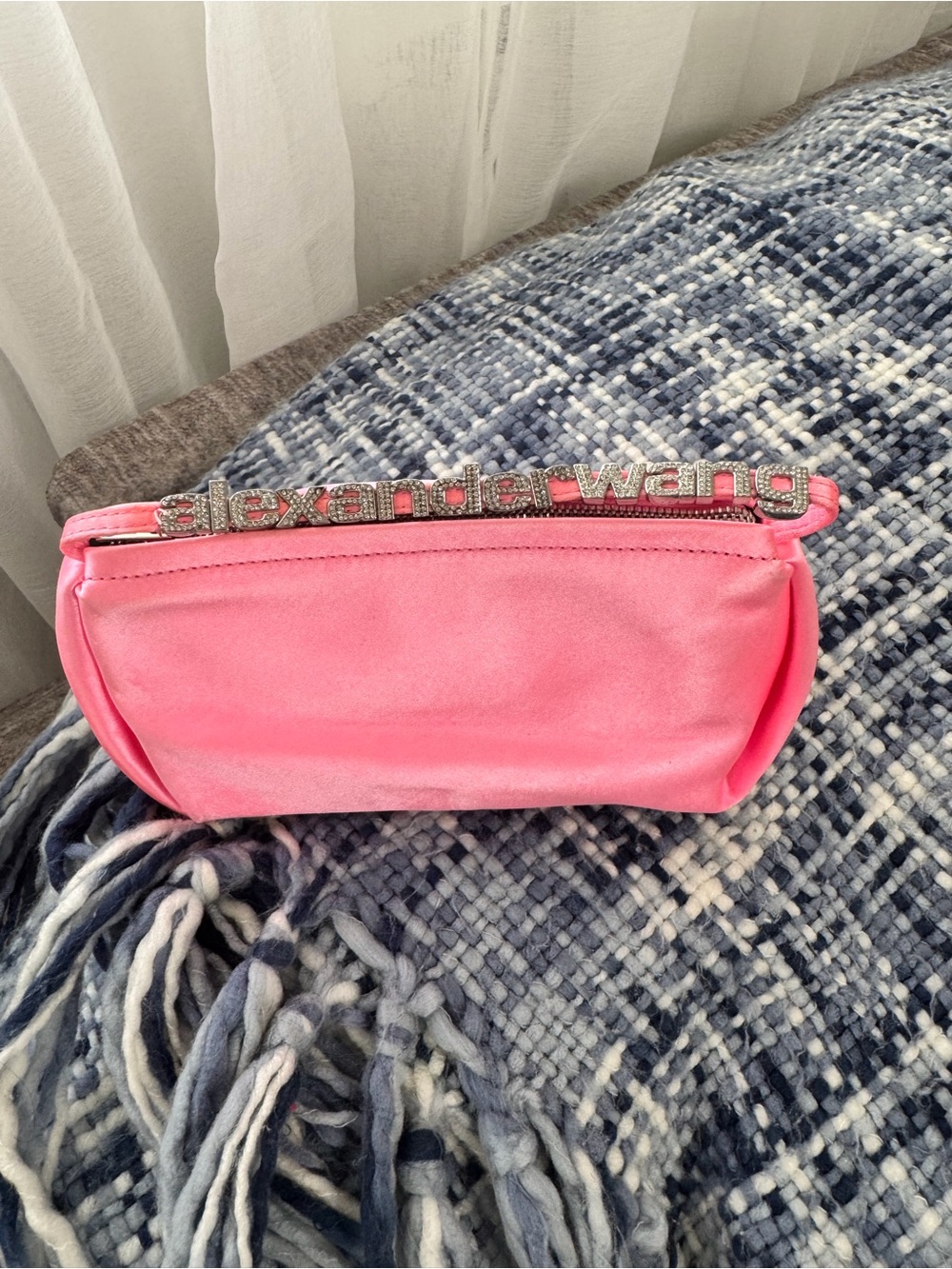 Alexander Wang Hot Pink Satin Logo Zip Clutch